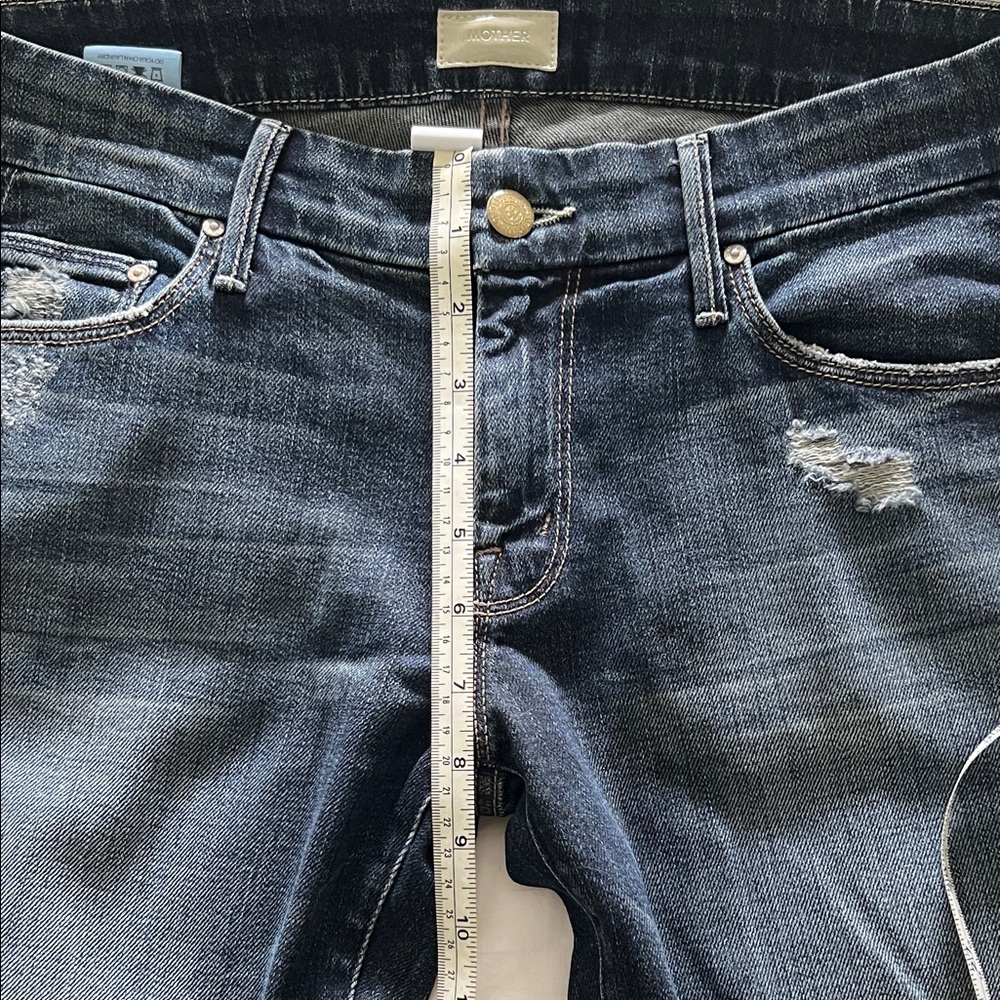 MOTHER Women's Distressed Dark Blue Skinny Jeans - Picture 8 of 13